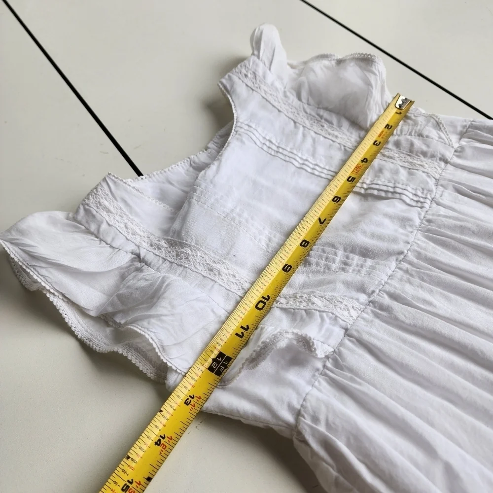H&M Girls White Cotton Ruffled Summer Dress  Sundress Cap Sleeves Sz 6